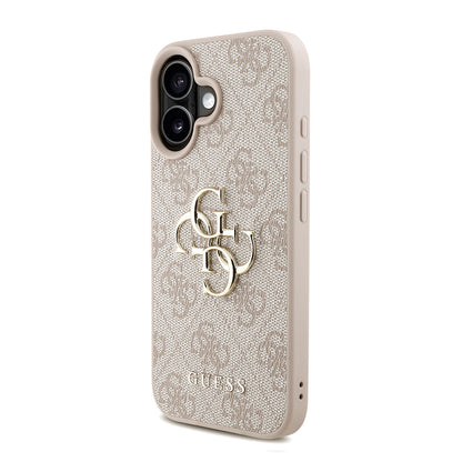 Apple iPhone 16 Plus Kılıf Guess Orjinal Lisanslı PU Deri Bilek Askı İpli Metal Büyük 4G ve Yazı Logolu Kapak Pembe