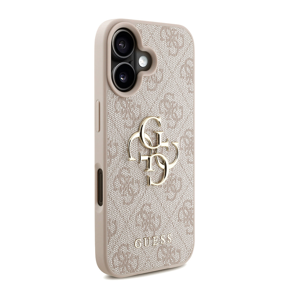 Apple iPhone 16 Plus Kılıf Guess Orjinal Lisanslı PU Deri Bilek Askı İpli Metal Büyük 4G ve Yazı Logolu Kapak Pembe