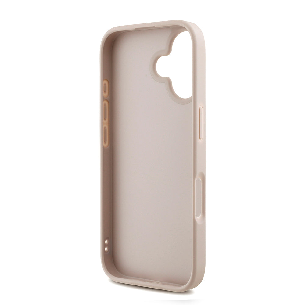 Apple iPhone 16 Plus Kılıf Guess Orjinal Lisanslı PU Deri Bilek Askı İpli Metal Büyük 4G ve Yazı Logolu Kapak Pembe
