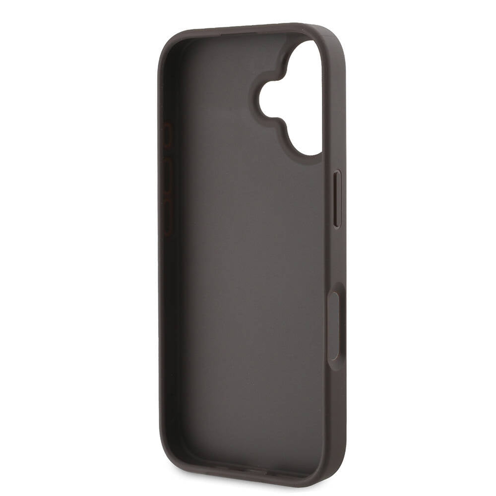 Apple iPhone 16 Plus Case Guess Original Licensed PU Leather Stone Metal Triangle Logo Crossbody Strap 4G Patterned Cover Black