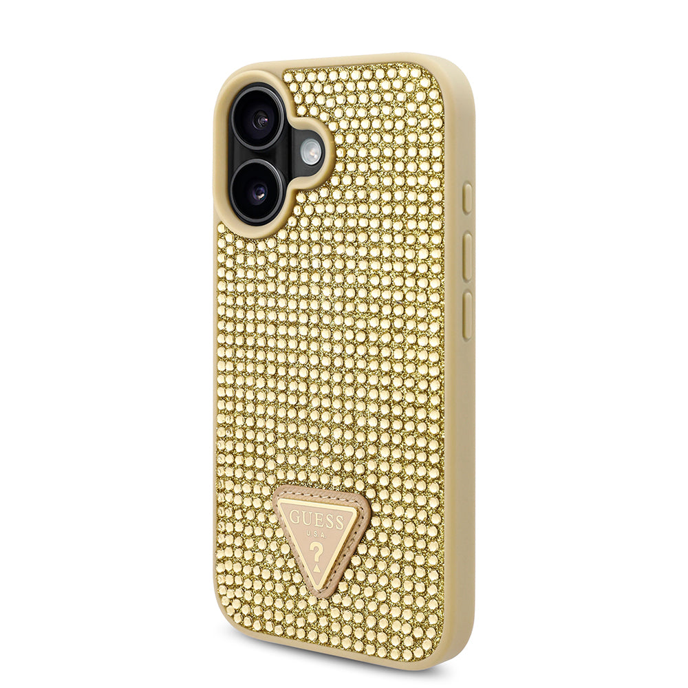 Apple iPhone 16 Plus Case Guess Original Licensed Stone Back Surface Triangle Logo Cover Pink