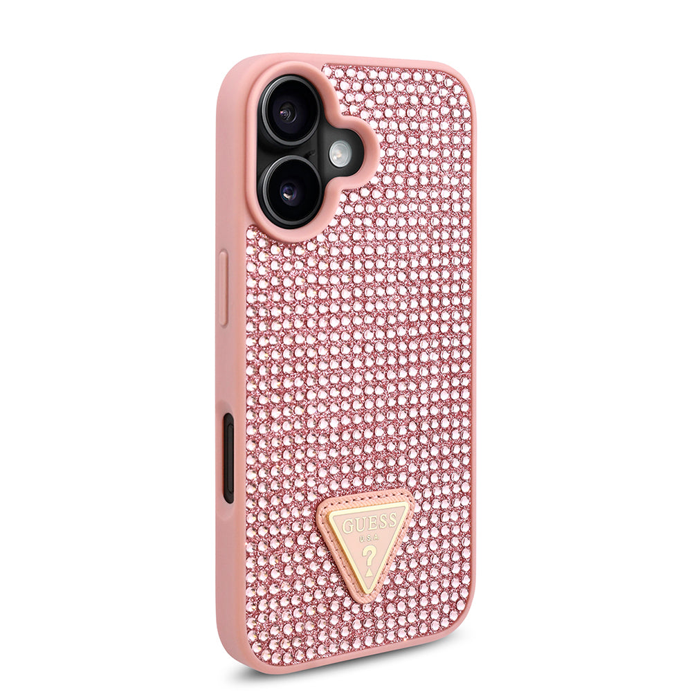 Apple iPhone 16 Plus Case Guess Original Licensed Stone Back Surface Triangle Logo Cover Silver