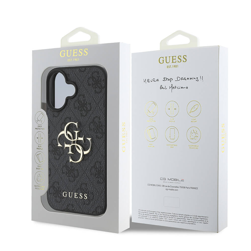 Apple iPhone 16 Plus Case Guess Original Licensed PU Leather 4G Patterned Metal Large 4G and Text Logo Cover Pink