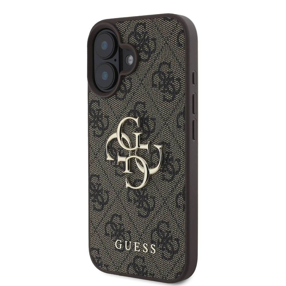 Apple iPhone 16 Plus Case Guess Original Licensed PU Leather 4G Patterned Metal Large 4G and Text Logo Cover Pink