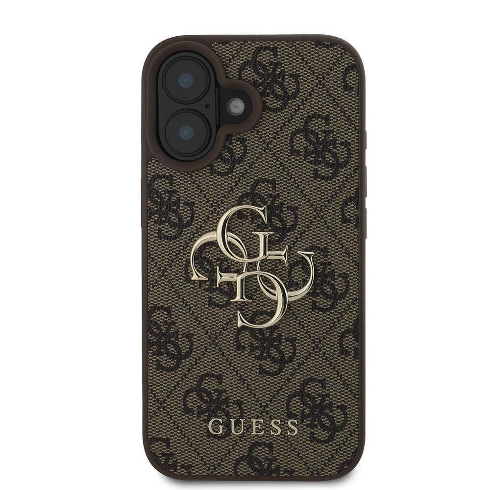 Apple iPhone 16 Plus Case Guess Original Licensed PU Leather 4G Patterned Metal Large 4G and Text Logo Cover Pink