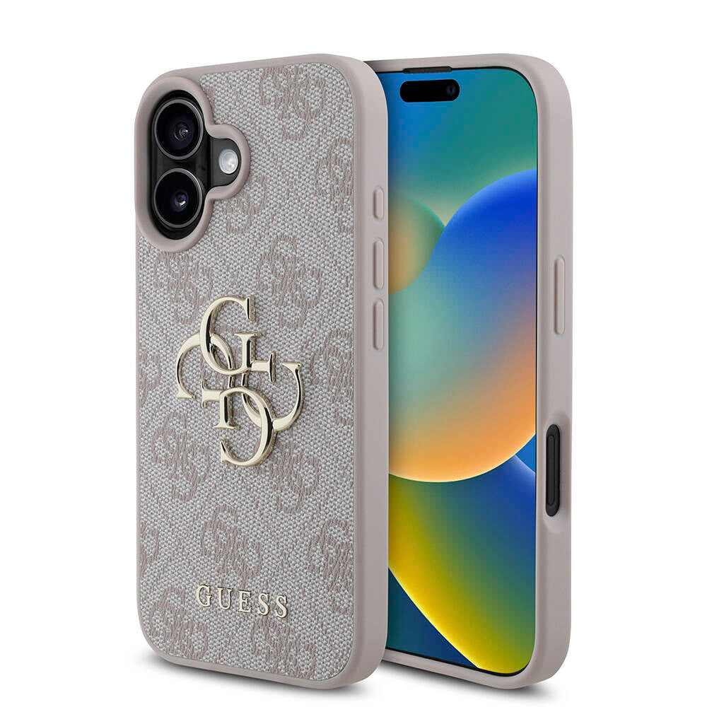 Apple iPhone 16 Plus Case Guess Original Licensed PU Leather 4G Patterned Metal Large 4G and Text Logo Cover Brown