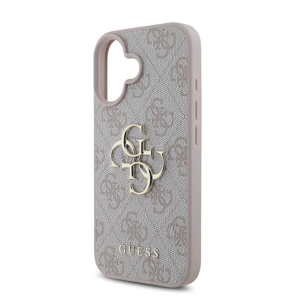 Apple iPhone 16 Plus Case Guess Original Licensed PU Leather 4G Patterned Metal Large 4G and Text Logo Cover Pink