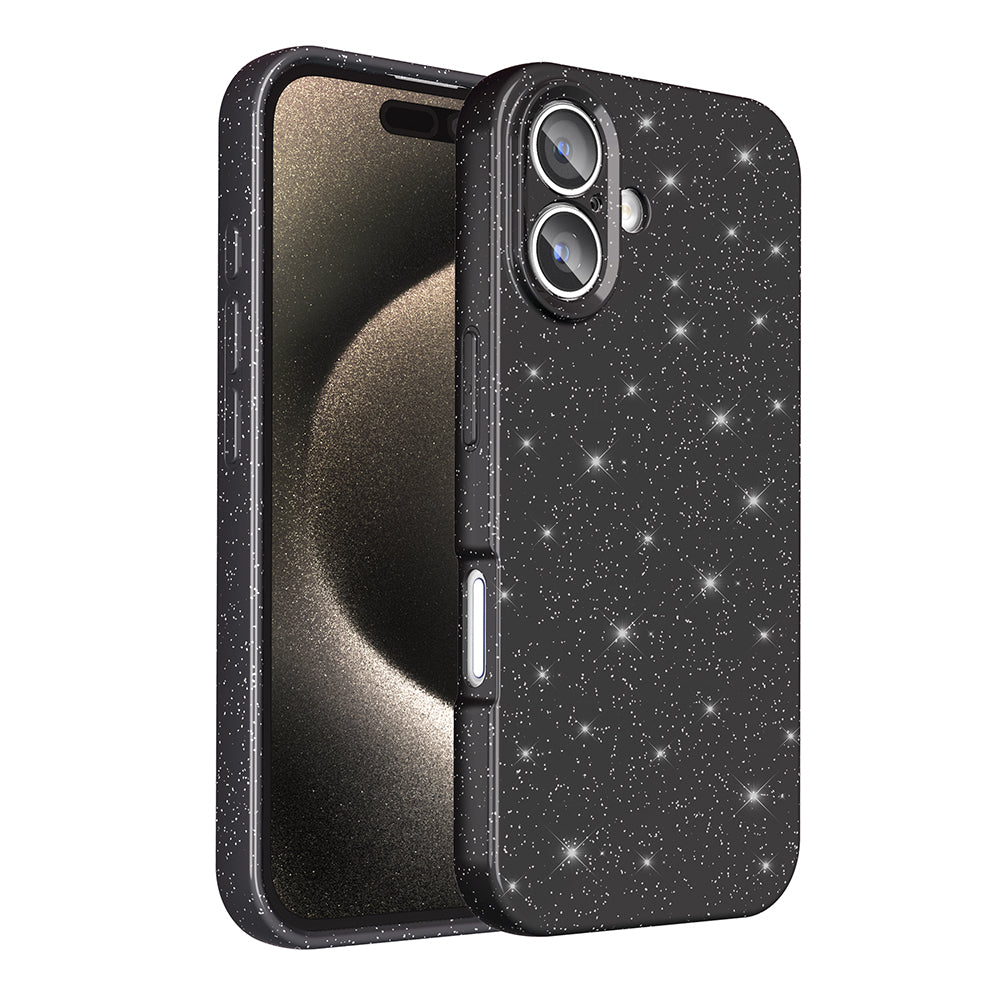 Apple iPhone 16 Plus Case Camera Protection Glitter Luxury Zore Cotton Cover Black 