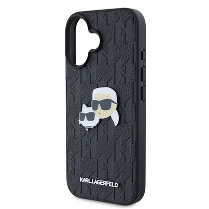 Apple iPhone 16 Plus Kılıf Karl Lagerfeld Orjinal Lisanslı K&C Heads Monogram Pin Kapak Siyah