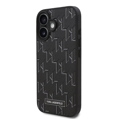 Apple iPhone 16 Plus Kılıf Karl Lagerfeld Orjinal Lisanslı M-safe Şarj Özellikli KL Yazılı Hot Stamp Kapak Siyah