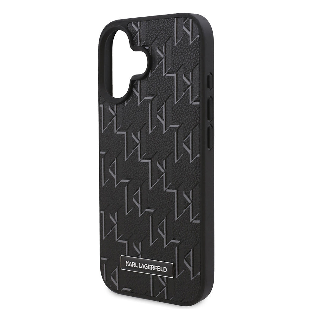 Apple iPhone 16 Plus Kılıf Karl Lagerfeld Orjinal Lisanslı M-safe Şarj Özellikli KL Yazılı Hot Stamp Kapak Siyah