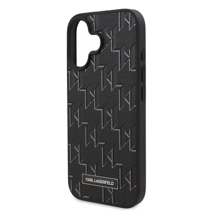Apple iPhone 16 Plus Kılıf Karl Lagerfeld Orjinal Lisanslı M-safe Şarj Özellikli KL Yazılı Hot Stamp Kapak Siyah