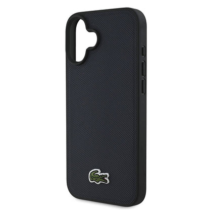 Apple iPhone 16 Plus Kılıf Lacoste Orjinal Lisanslı PU Pike Desenli Arka Yüzey İkonik Timsah Dokuma Logolu Kapak Siyah