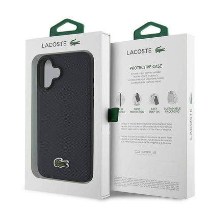 Apple iPhone 16 Plus Kılıf Lacoste Orjinal Lisanslı PU Pike Desenli Arka Yüzey İkonik Timsah Dokuma Logolu Kapak Kırmızı