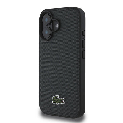 Apple iPhone 16 Plus Kılıf Lacoste Orjinal Lisanslı PU Pike Desenli Arka Yüzey İkonik Timsah Dokuma Logolu Kapak Kırmızı