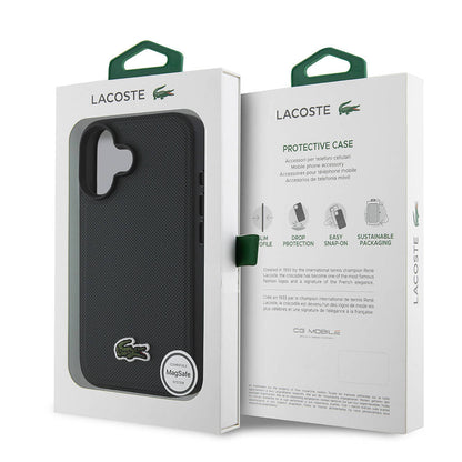 Apple iPhone 16 Plus Kılıf Lacoste Orjinal Lisanslı PU Pike Desenli Arka Yüzey İkonik Timsah Dokuma Logolu Kapak Kırmızı