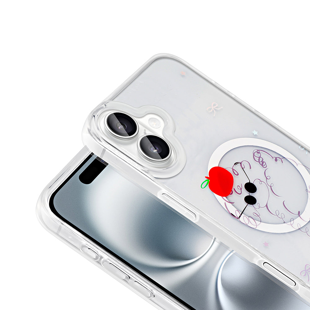 Apple iPhone 16 Plus Case M-Safe Charging Transparent Zore Folk Hard Cover Strawberry