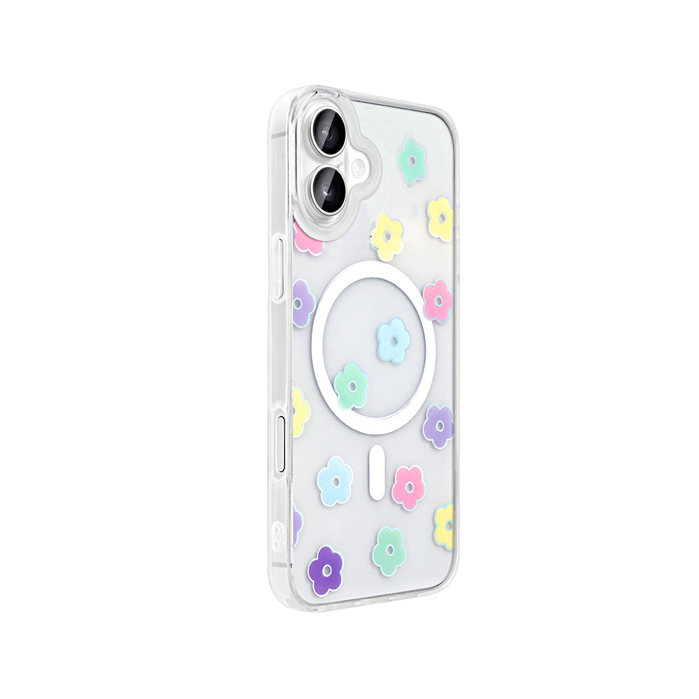 Apple iPhone 16 Plus Case M-Safe Charging Transparent Zore Folk Hard Cover Heart
