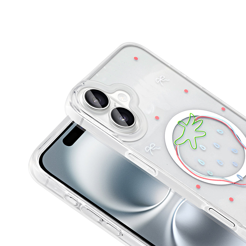 Apple iPhone 16 Plus Case M-Safe Charging Transparent Zore Folk Hard Cover Heart