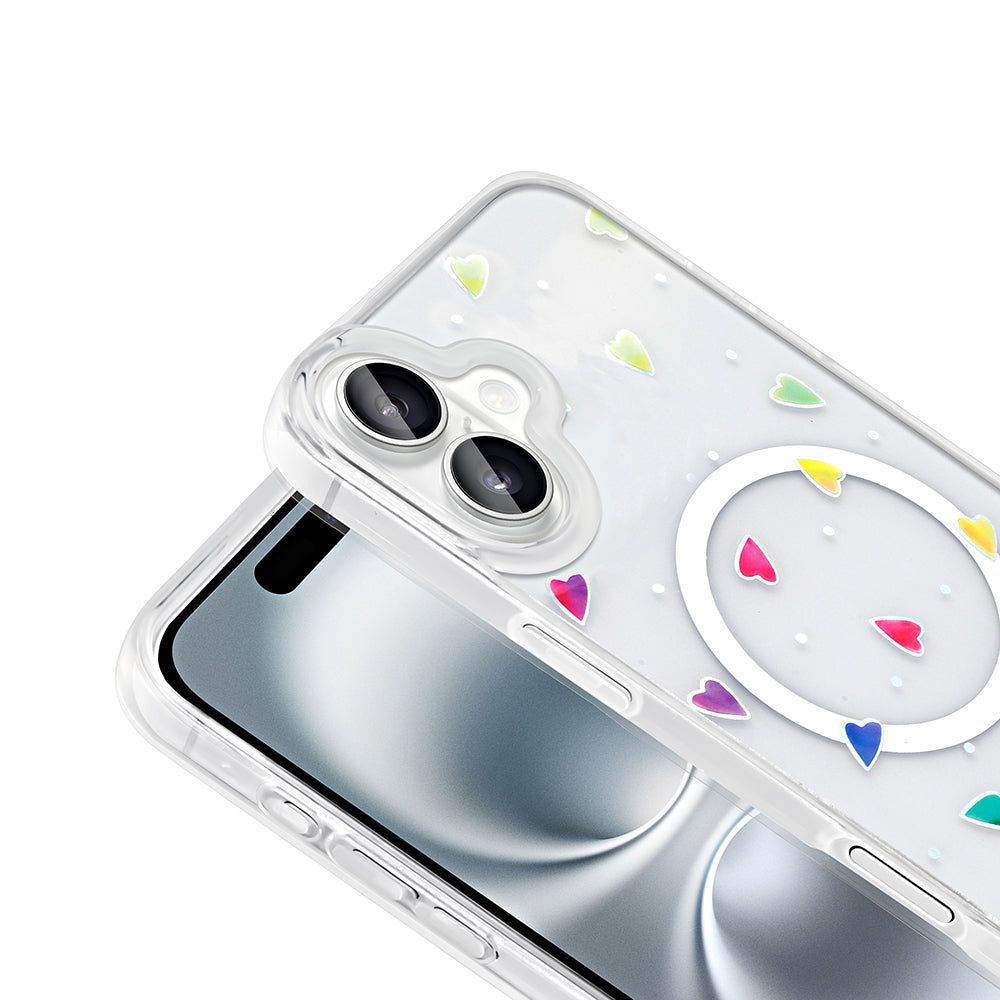 Apple iPhone 16 Plus Case M-Safe Charging Transparent Zore Folk Hard Cover Daisy