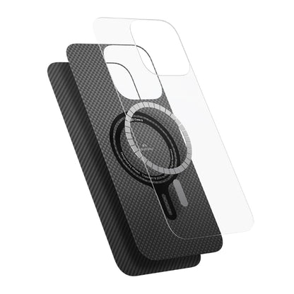 Apple iPhone 16 Plus Kılıf M-safe Şarj Özellikli 600D Aramid Fiber Pitaka Ultra-Slim Classic Serisi Black-Grey Twill Kapak Siyah
