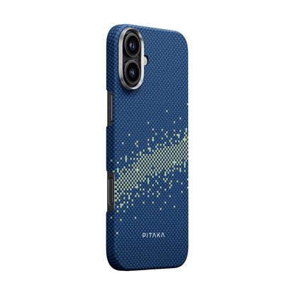 Apple iPhone 16 Plus Kılıf M-safe Şarj Özellikli Aramid Fiber Pitaka Tactile Woven Starpeak Serisi Milky Way Galaxy Kapak Mavi
