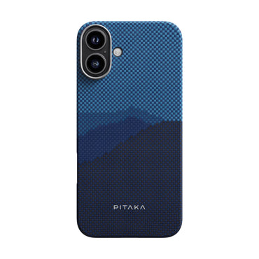 Apple iPhone 16 Plus Kılıf M-safe Şarj Özellikli Aramid Fiber Pitaka Tactile Woven Starpeak Serisi Over The Horizon Kapak Mavi