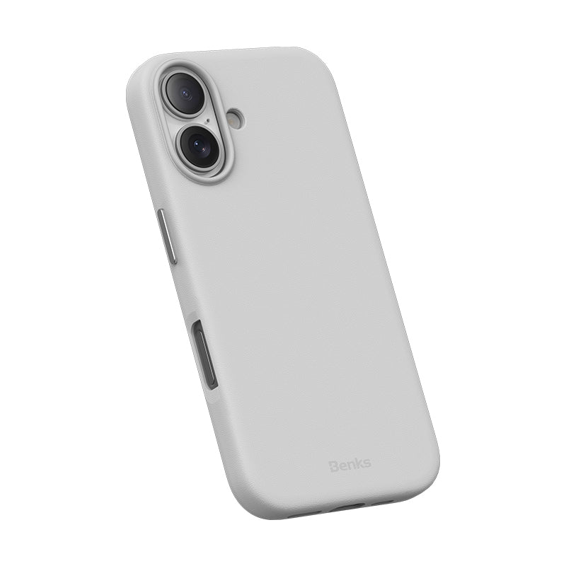 Apple iPhone 16 Plus Kılıf M-safe Şarj Özellikli Çizilmeye Dayanıklı Benks VitaPro Serisi PU Deri Kapak Gri