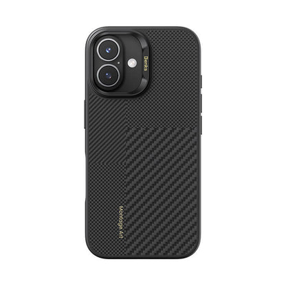 Apple iPhone 16 Plus Kılıf M-safe Şarj Özellikli Karbon Fiber Benks Montage Hybrid ArmorPro Kevlar Kapak Siyah