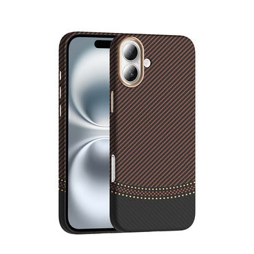 Apple iPhone 16 Plus Case with M-safe Charging Function, Carbon Fiber Look Zore Gros Cover, Gold-Black 