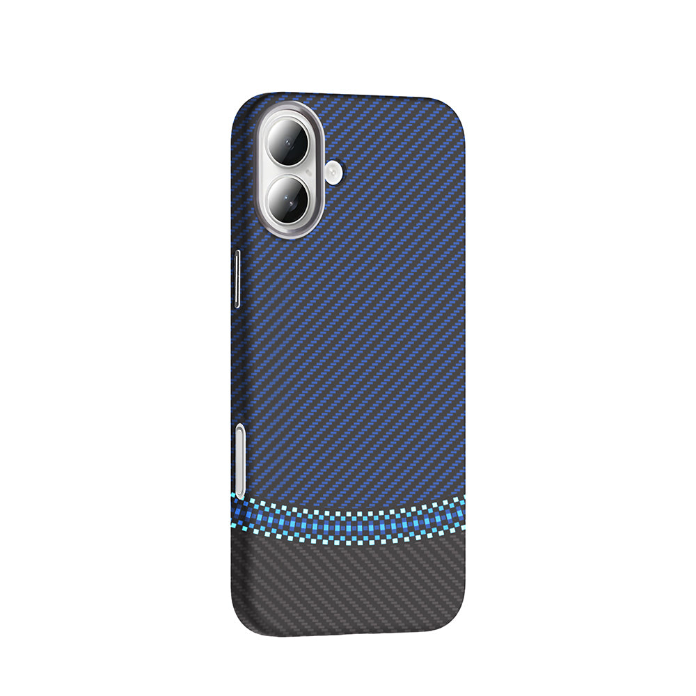 Apple iPhone 16 Plus Case with M-safe Charging Function, Carbon Fiber Look Zore Gros Cover, Navy Blue 