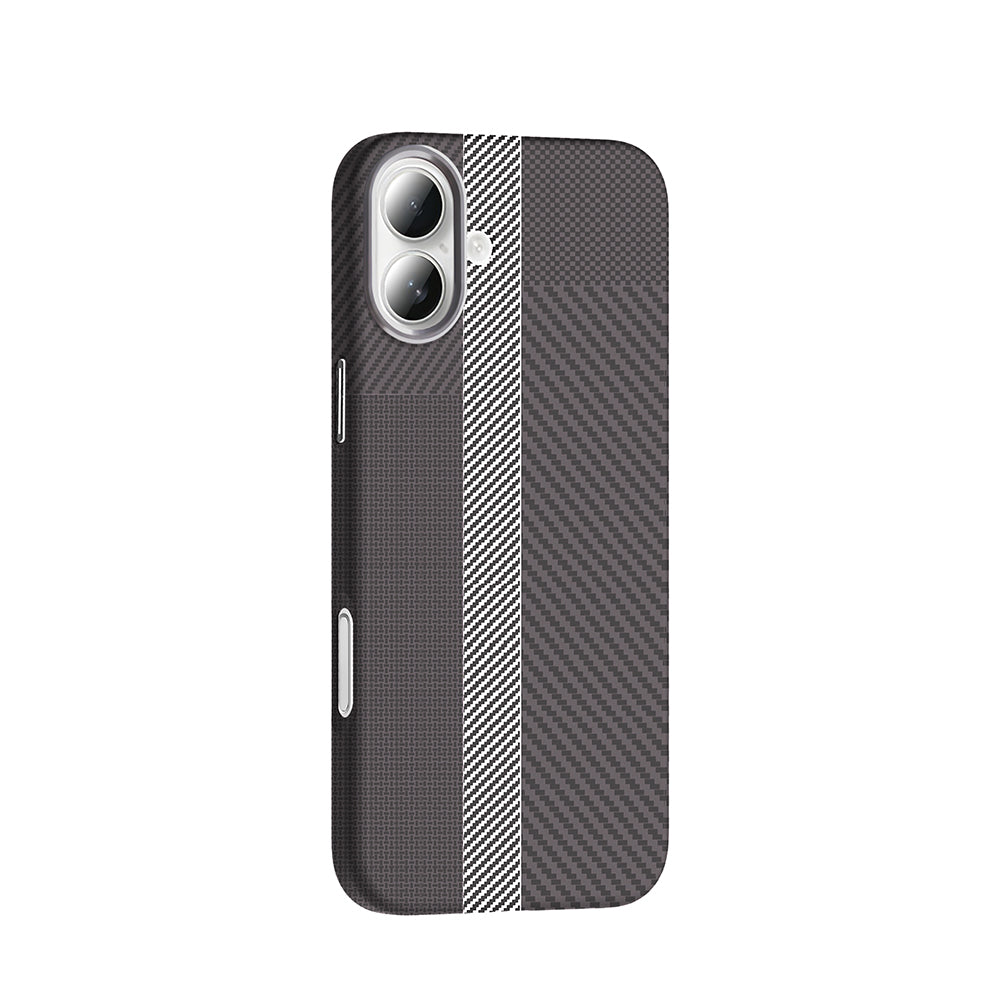 Apple iPhone 16 Plus Case with M-Safe Charging Function, Carbon Fiber Look Zore Gros Cover, Black-Navy Blue 