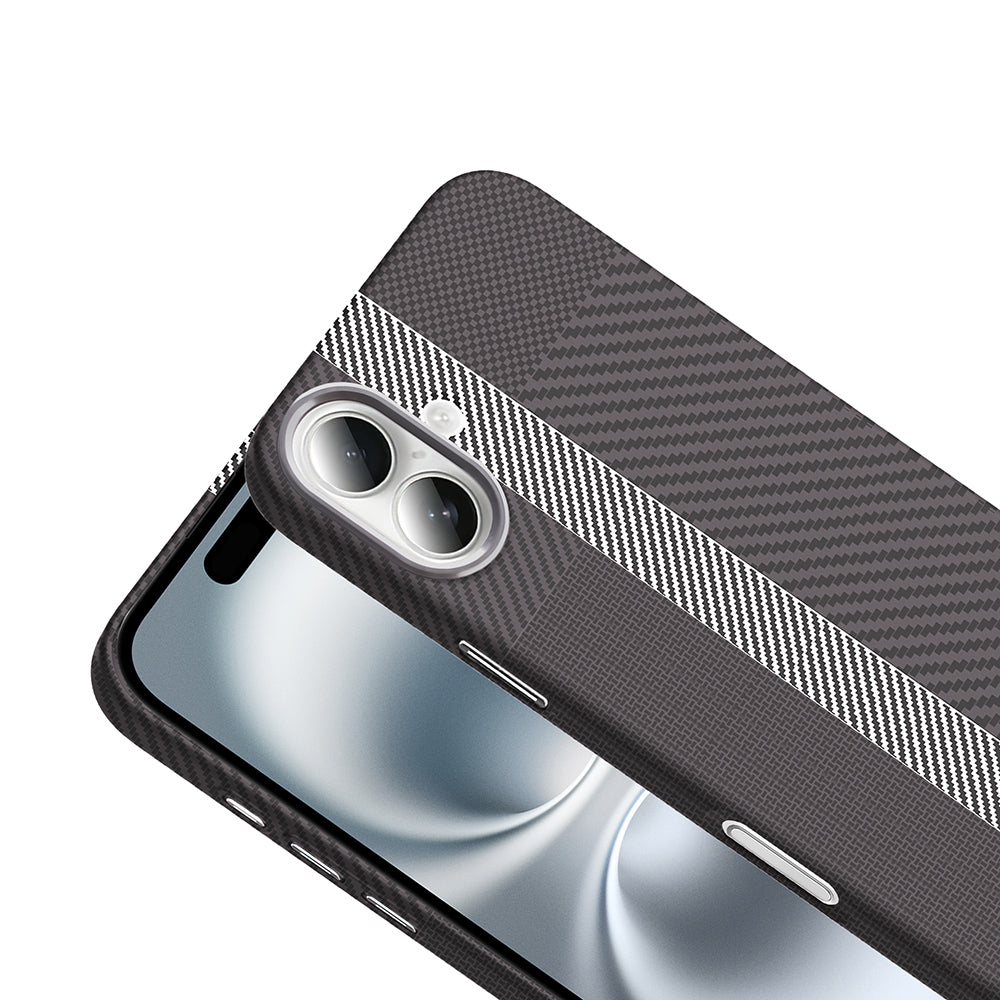 Apple iPhone 16 Plus Case with M-safe Charging Function, Carbon Fiber Look Zore Gros Cover, Gold-Black 