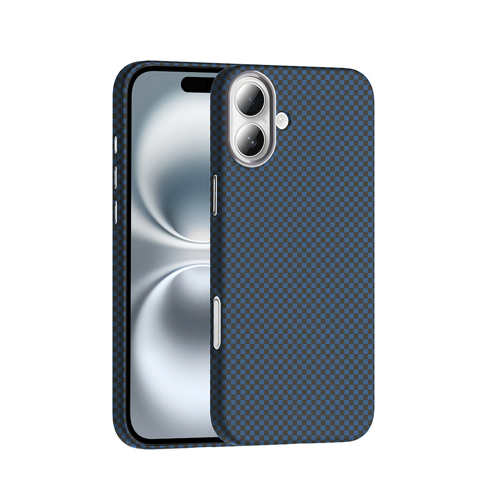 Apple iPhone 16 Plus Case with M-safe Charging Function, Carbon Fiber Look Zore Gros Cover, Navy Blue 