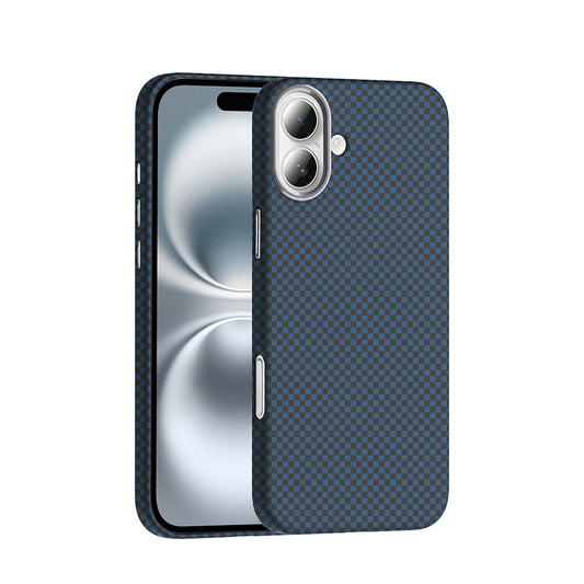 Apple iPhone 16 Plus Case with M-safe Charging Function, Carbon Fiber Look Zore Gros Cover, Navy Blue 