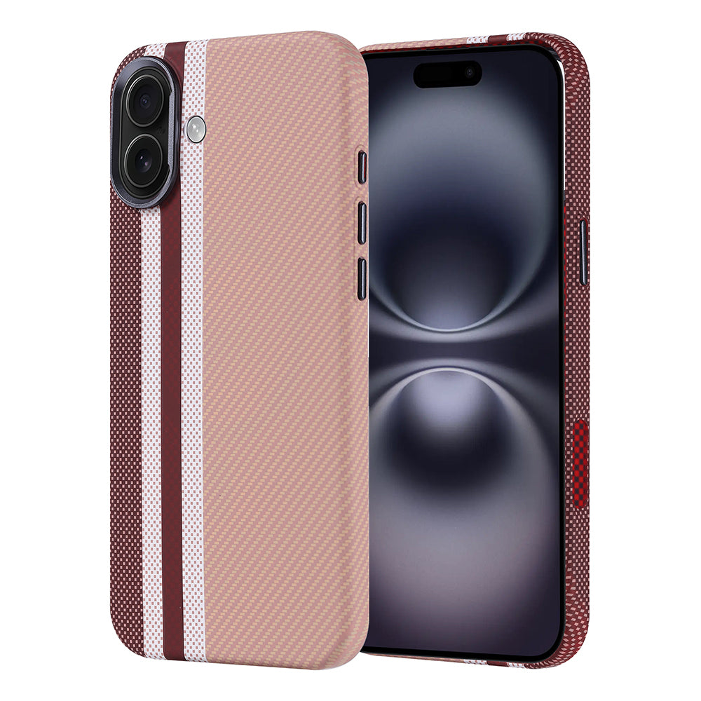 Apple iPhone 16 Plus Case with M-safe Charging Function Carbon Fiber Look Zore Nekst Cover Gold 