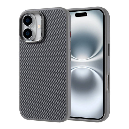 Apple iPhone 16 Plus Case with M-safe Charging Function Carbon Fiber Look Zore Troy Cover Silver 