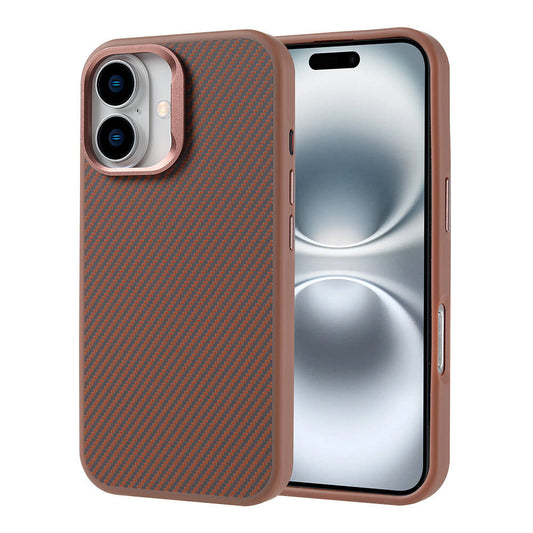 Apple iPhone 16 Plus Case with M-safe Charging Function Carbon Fiber Look Zore Troy Cover Desert Titanium 