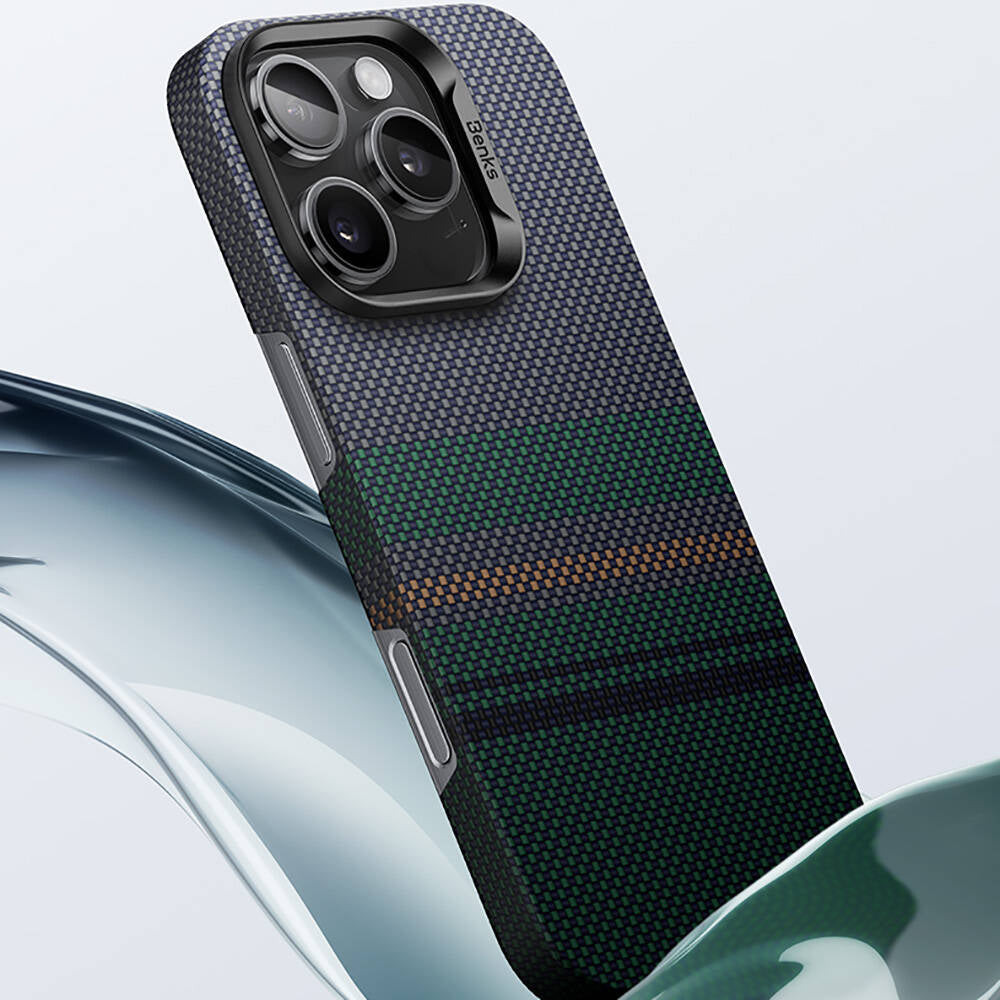 Apple iPhone 16 Plus Case with M-Safe Charging Feature Carbon Fiber Design Benks Aurora ArmorAir Kevlar Cover Black 