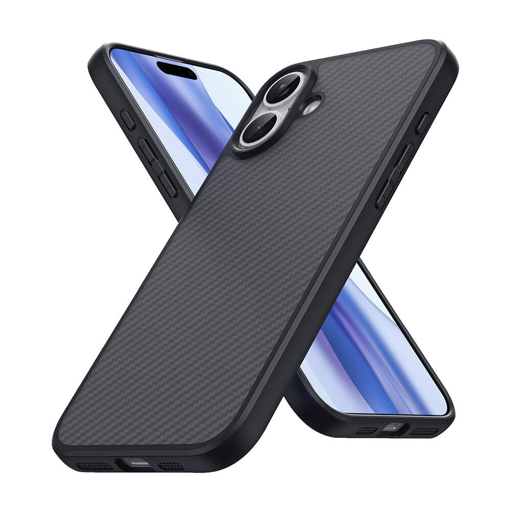 Apple iPhone 16 Plus Case with M-safe Charging Function Carbon Fiber Design Zore Elnino Cover Black