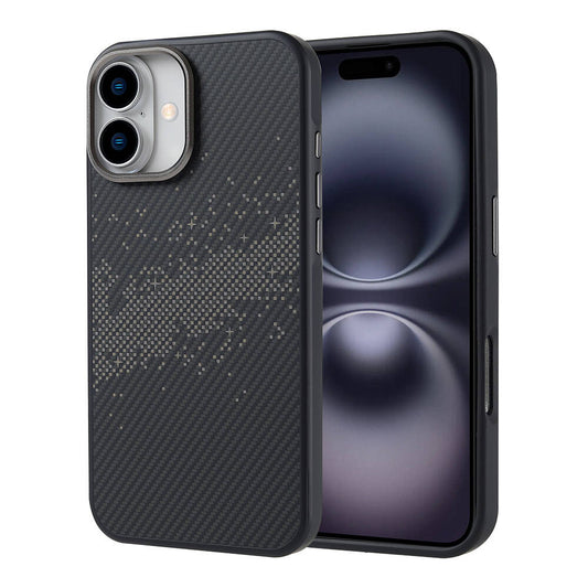 Apple iPhone 16 Plus Case with M-safe Charging Function, Carbon Fiber Design, Zore Vave Cover, Gray