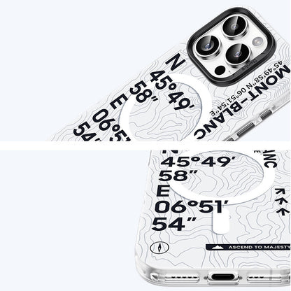 Apple iPhone 16 Plus Kılıf M-safe Şarj Özellikli Koordinat Yazı Desenli Benks Summit Serisi Kapak Beyaz