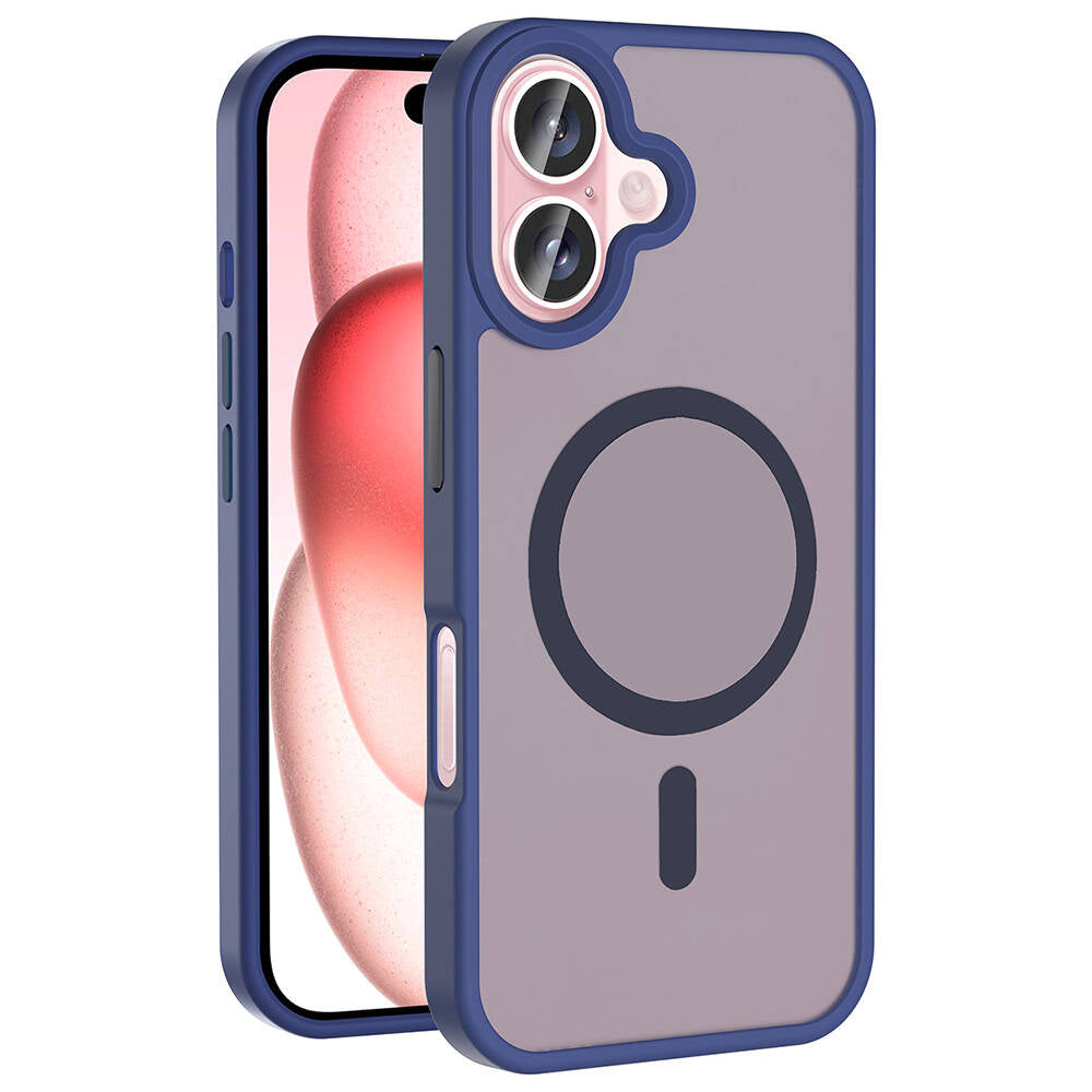 Apple iPhone 16 Plus Case M-safe Charging Feature Matte Back Surface Zore Sio Cover Navy Blue 