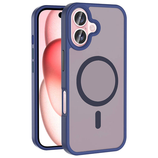 Apple iPhone 16 Plus Case M-safe Charging Feature Matte Back Surface Zore Sio Cover Navy Blue 