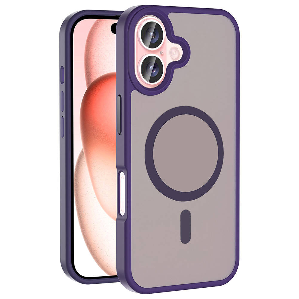 Apple iPhone 16 Plus Case M-safe Charging Feature Matte Back Surface Zore Sio Cover Deep Purple 