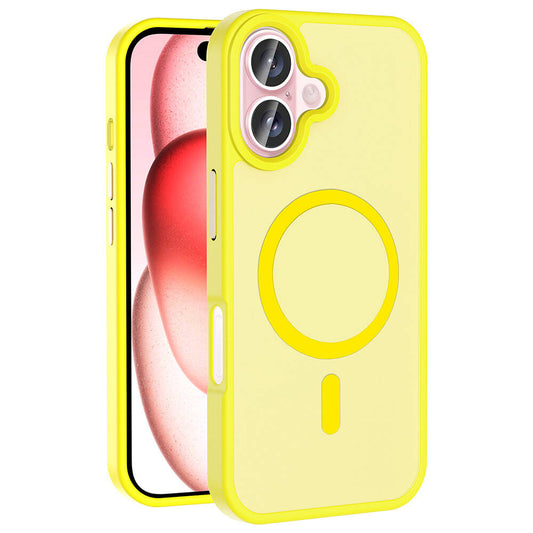 Apple iPhone 16 Plus Case M-safe Charging Feature Matte Back Surface Zore Sio Cover Yellow 