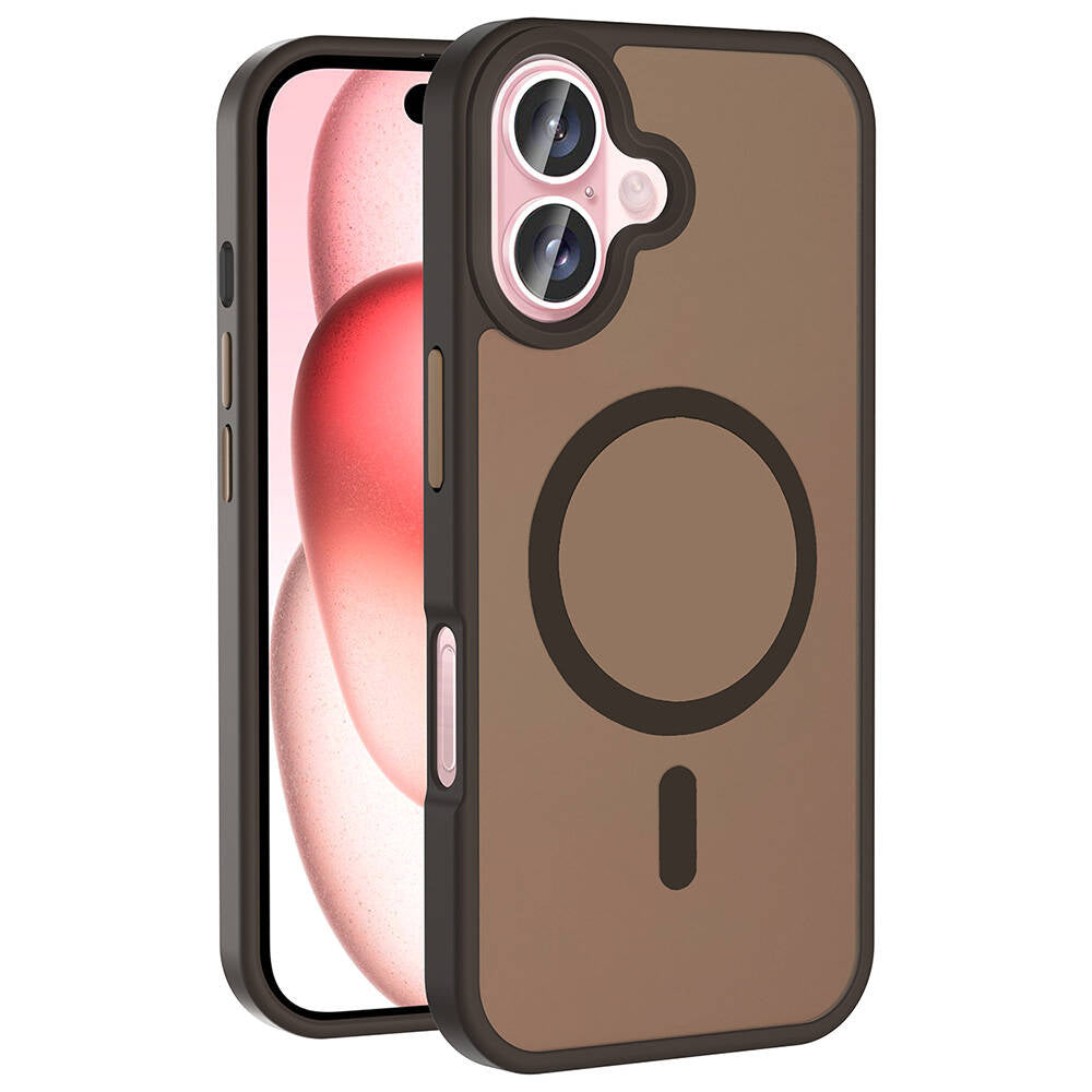 Apple iPhone 16 Plus Case with M-safe Charging Function, Matte Back Surface, Zore Sio Cover, Rose Brown 