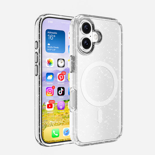 Apple iPhone 16 Plus Case M-safe Charging Feature Shining Glitter Transparent Colorful Zore Allstar Cover Transparent
