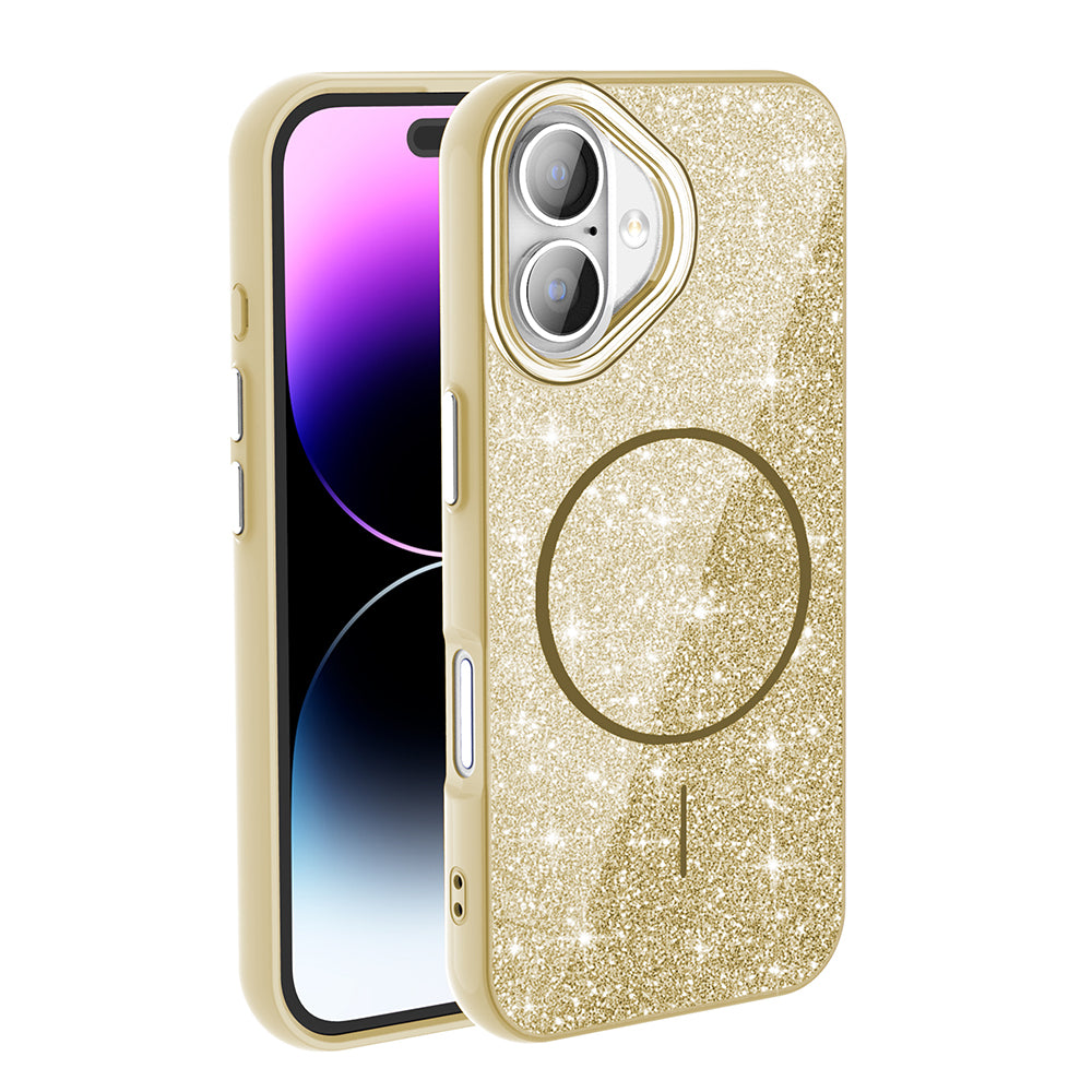 Apple iPhone 16 Plus Case M-safe Charging Feature Shining Glitter Zore Oxo Cover White