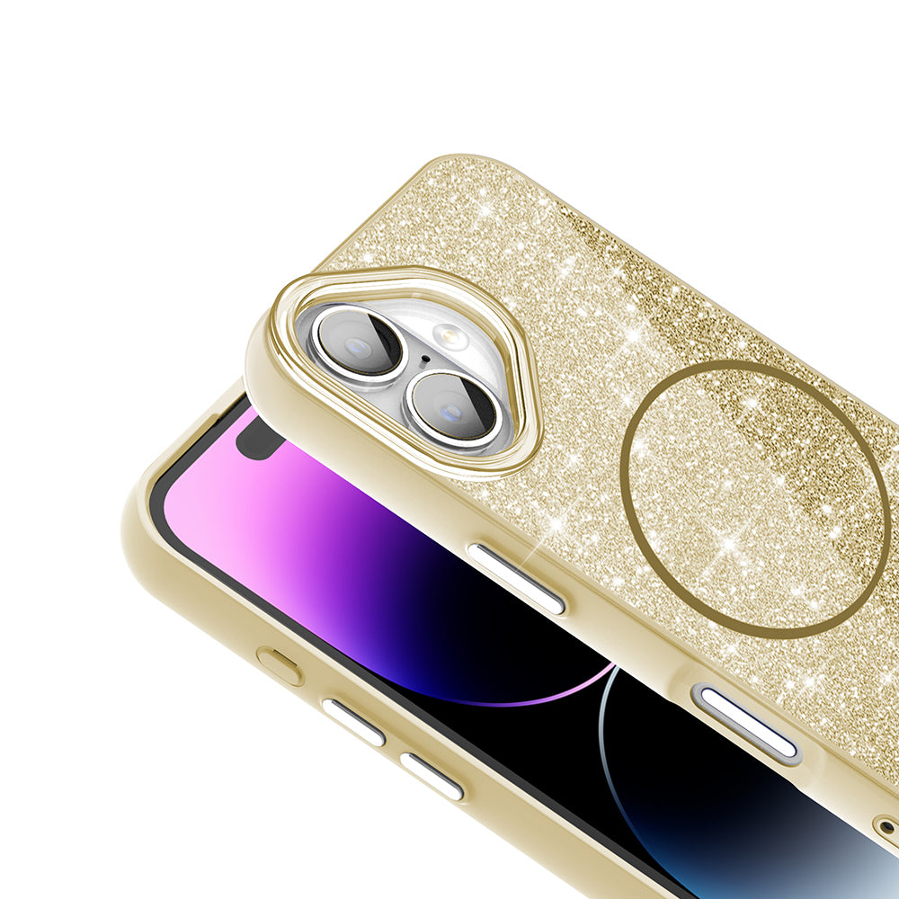 Apple iPhone 16 Plus Case M-safe Charging Feature Shining Glitter Zore Oxo Cover White